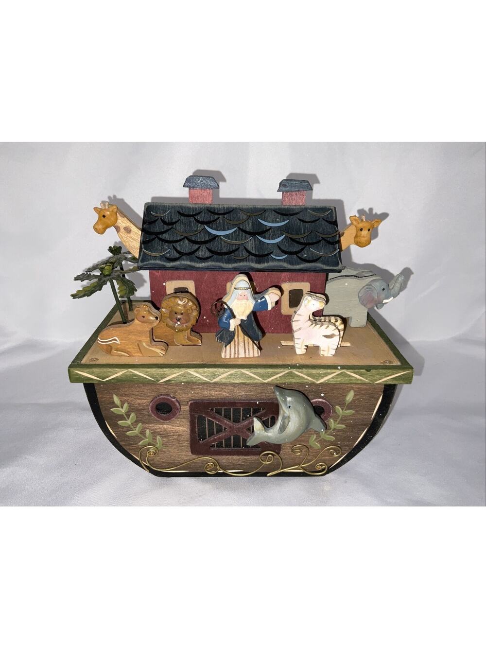 "We Wish You A Merry Christmas" Noah's Ark Wooden Music Box With Moving Animals